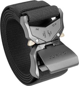 JUKMO Tactical Belt;  Military Hiking Rigger 1.5" Nylon Web Work Belt with Heavy Duty Quick Release Buckle (Color: Black)