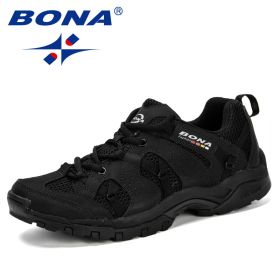 BONA Men Hiking Shoes Lace Up Men Sport Shoes Outdoor Jogging Trekking Sneakers Non-Slip Wear-Resistant Travel Shoes Comfortable (Color: Charcoal gray S grey)