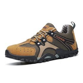 Spring Summer Men Outdoor Hiking Shoes Big Size Mens Mountain Climbing Trekking Sneakers Black Grey Mens Sport Shoes Hombre Male (Color: Khaki)