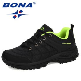 BONA 2022 New Designers Popular Hiking Shoes Man Nubuck Leather Mesh Outdoor Men Sneakers Climbing Shoes Men Sport Shoes Trendy (Color: Charcoal grey Fgreen)