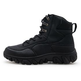 New Men's Military Boots High Top Outdoor Hiking Shoes Men Anti-collision Quality Army Tactical Sport Jogging Trekking Sneakers (Color: Black)