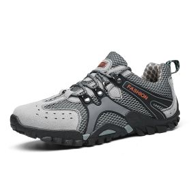 Spring Summer Men Outdoor Hiking Shoes Big Size Mens Mountain Climbing Trekking Sneakers Black Grey Mens Sport Shoes Hombre Male (Color: Gray)