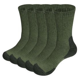 Mens Moisture Wicking Mid Calf Thermal Work Boot Sports Hiking Socks( 5 Pairs/Pack) (Color: Green)