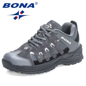 BONA 2022 New Designers Hiking Shoes Outdoor Sneakers Men Travel Shoes Non-slip Breathable Sports Shoes Man Work Shoe Mansculino (Color: Dark grey S gray)