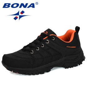 BONA 2022 New Designers Popular Hiking Shoes Man Nubuck Leather Mesh Outdoor Men Sneakers Climbing Shoes Men Sport Shoes Trendy (Color: Charcoal grey orange)