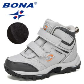 BONA 2020 New Designers Plush Snow Boots Children Sport Sneakers Terkking Boots Kids Hiking Mountain Climbing Camping Footwear (Color: Light gray dark grey)