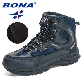 BONA 2022 New Designers Nubuck Shoes Men Outdoor Sports Tactical Male Boots Hiking Mountain Shoes Man Camping Climbing Footwear (Color: Deep blue S gray)