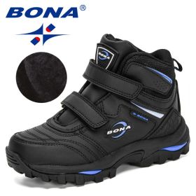 BONA 2020 New Designers Plush Snow Boots Children Sport Sneakers Terkking Boots Kids Hiking Mountain Climbing Camping Footwear (Color: Charcoal grey R blue)